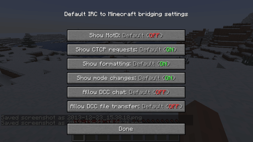 IRC to Minecraft bridging settings